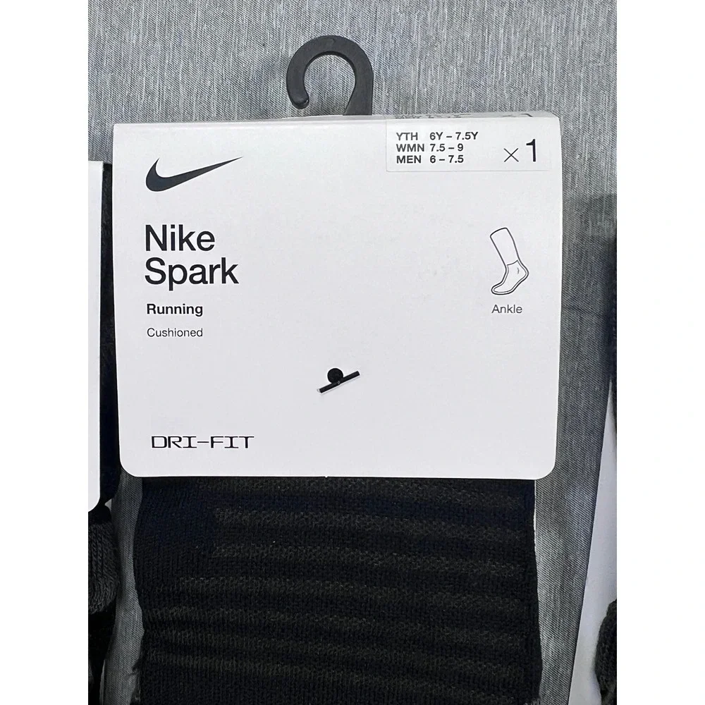 3 Nike Spark Running Socks Black Dri-FIT Cushioned‎ Ankle M 6-7.5 W 7.5-9 lot